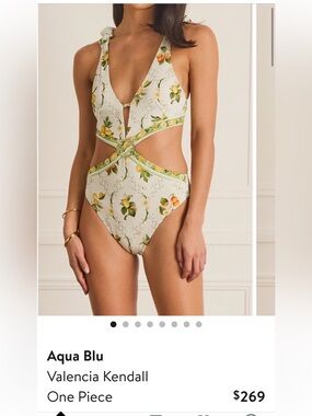 Aqua Blu Cream Lemon Print Cutout One-Piece Swimsuit